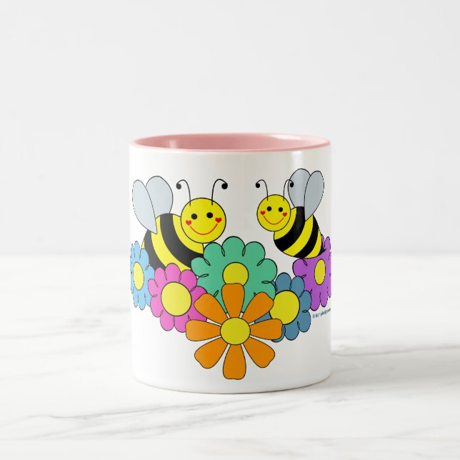 Bees & Flowers Two-Tone Coffee Mug (Center)