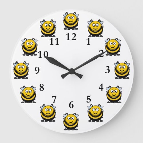 Bees Funny Cartoon Bumblebee Numbers Large Clock