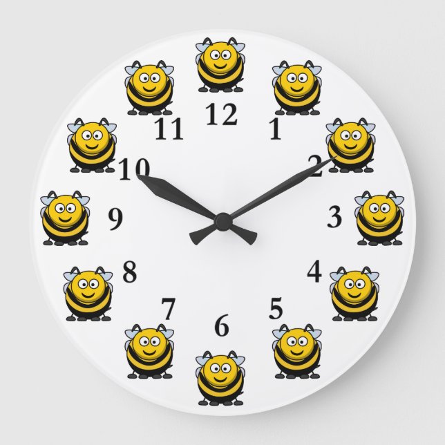Bees Funny Cartoon Bumblebee Numbers Large Clock (Front)
