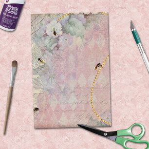 Bees Gold Pearls Vintage Floral Argyle Tissue Paper