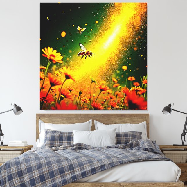 Bees' Golden Pollen Burst Joy Design Canvas Print (Insitu(Bedroom))