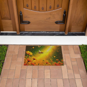 Bees' Golden Pollen Burst Joy Design Fiber Doormat