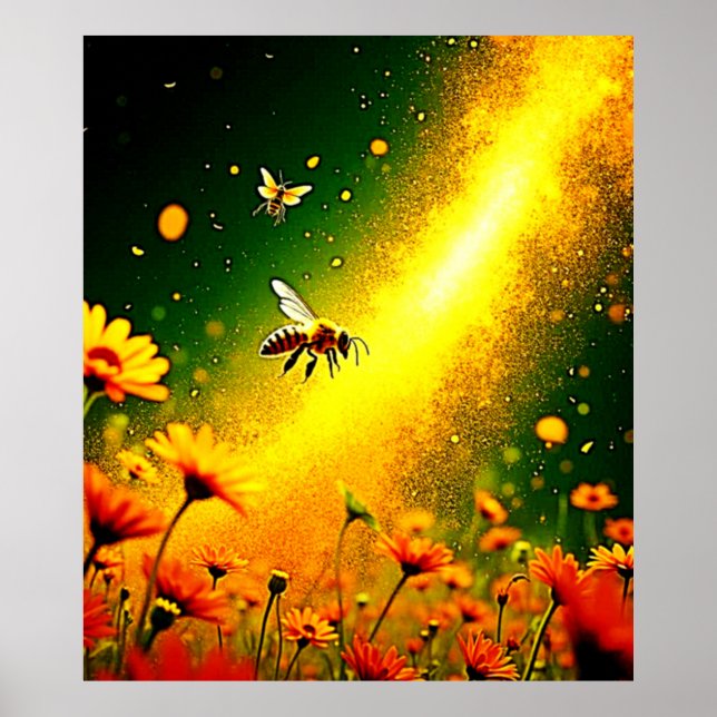 Bees' Golden Pollen Burst Joy Design Poster (Front)