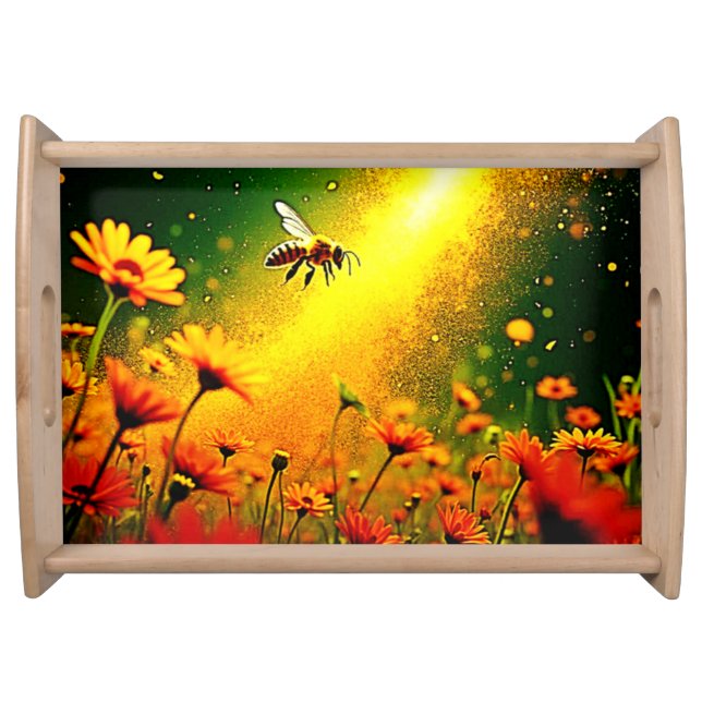 Bees' Golden Pollen Burst Joy Design Serving Tray (Front)