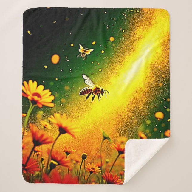 Bees' Golden Pollen Burst Joy Design Sherpa Blanket (Front)