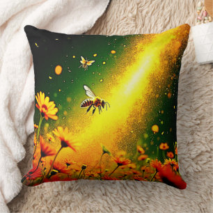 Bees' Golden Pollen Burst Joy Design Throw Pillow
