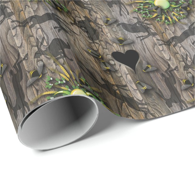 Bees hearts hares moon phases pagan new age wood wrapping paper (Roll Corner)