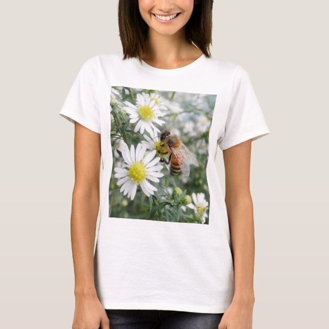 Bees Honey Bee Wildflowers Flowers Daisies Photo T-Shirt (Front)