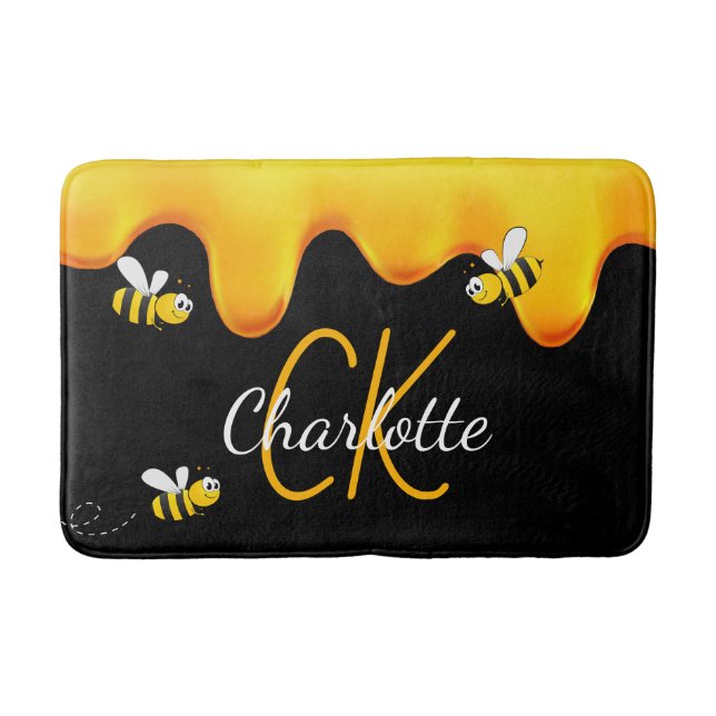 Bees honey Black gold monogram Bath Mat (Front)
