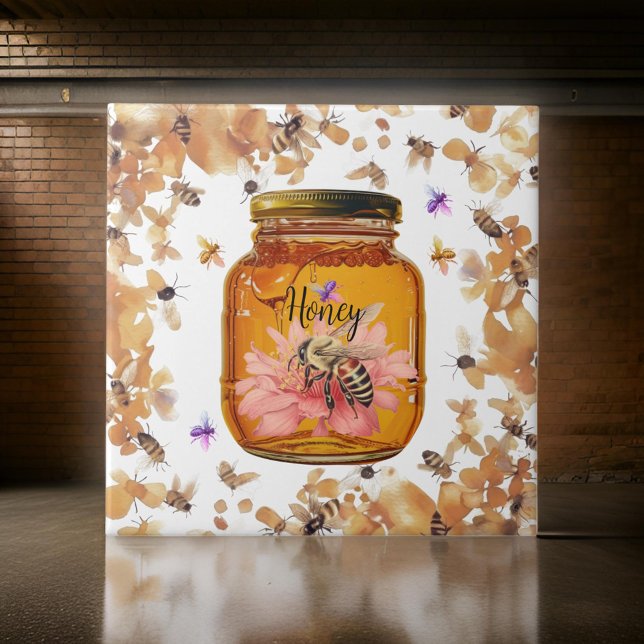  Bees Honey Jar Personalize  |  Ceramic Tile (Creator Uploaded)