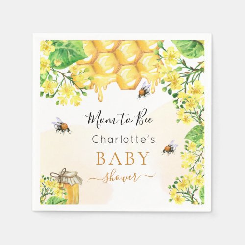 Bees honey yellow florals Baby Shower  Napkins