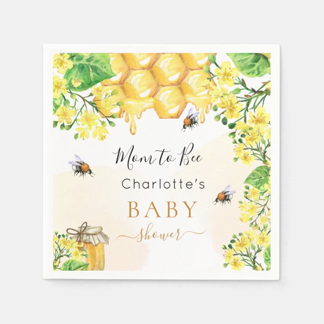 Bees honey yellow florals Baby Shower  Napkins (Front)