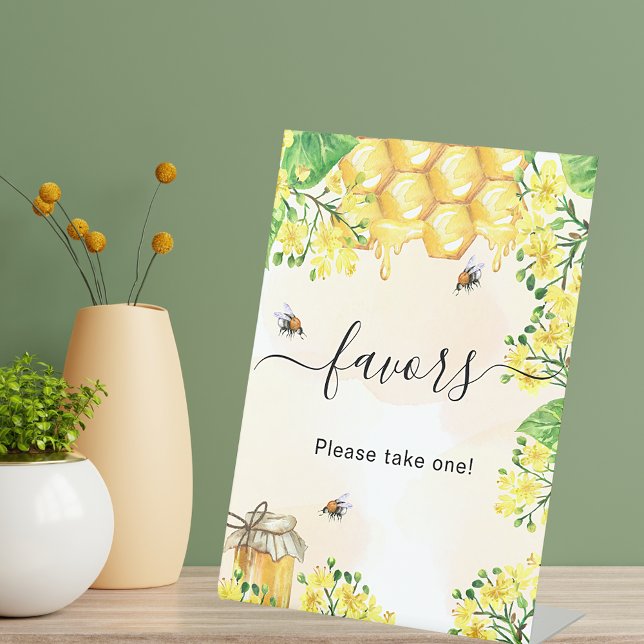 Bees honey yellow florals party favor pedestal sign (Creator Uploaded)