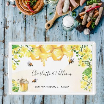 Bees Honey Yellow Florals Wedding  Acrylic Tray by Thunes at Zazzle