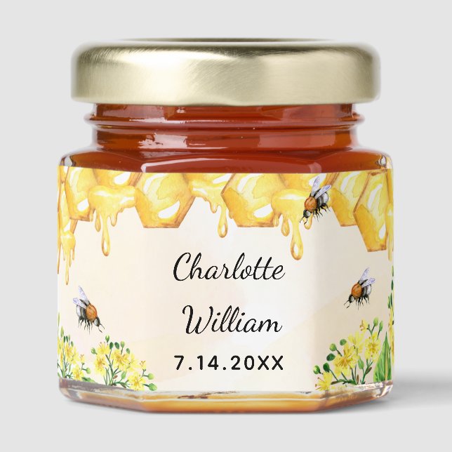 Bees honey yellow florals wedding jar favors (Front)
