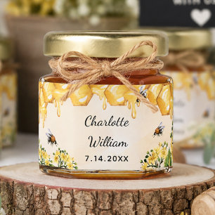 Bees honey yellow florals wedding jar favors