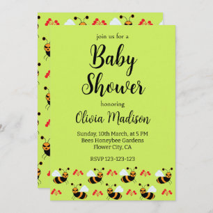 Bees Honeybee Red Flowers Bee Baby Shower Invitation