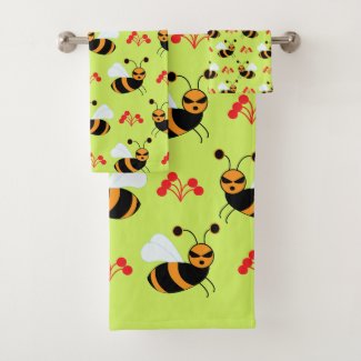 Bees Honeybee Red Flowers Pattern