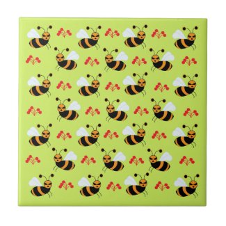 Bees Honeybee Red Flowers Pattern