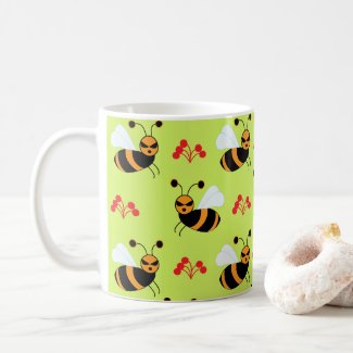 Bees Honeybee Red Flowers Pattern