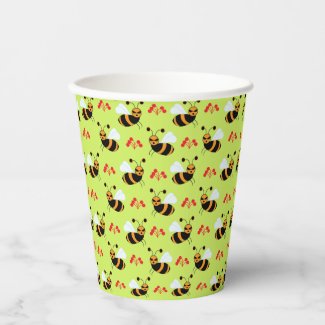 Bees Honeybee Red Flowers Pattern Party