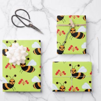 Bees Honeybee Red Flowers Pattern