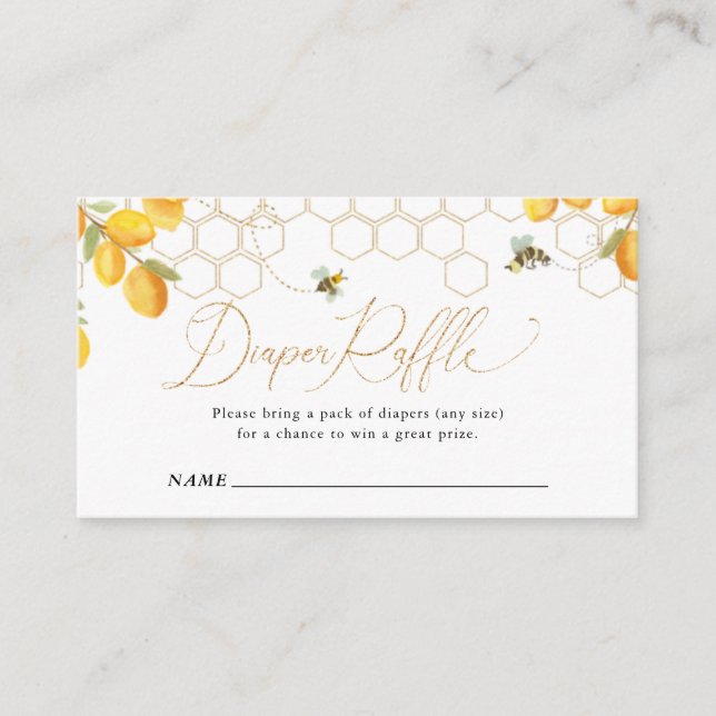 Bees & Honeycomb Gold Glitter Diaper Raffle Enclosure Card (Front)