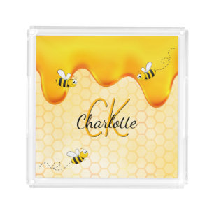 Bees honeycomb honey dripping monogram acrylic tray