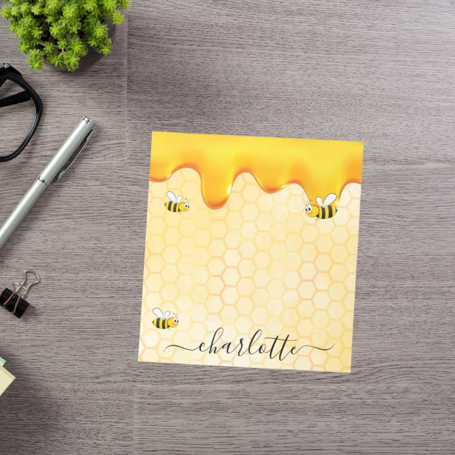Bees honeycomb honey dripping monogram notepad (Creator Uploaded)