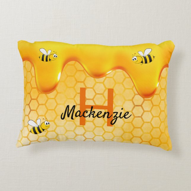 Bees honeycomb honey dripping name accent pillow (Back)