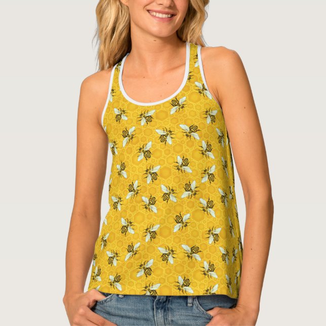 Bees Honeycomb Honeybee Hive Bumble Bee Pattern Tank Top (Front)