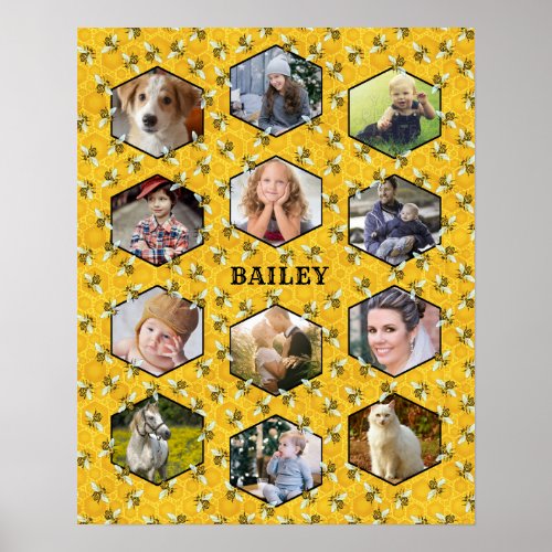 Bees Honeycomb Instagram DIY Family Photo Collage Poster
