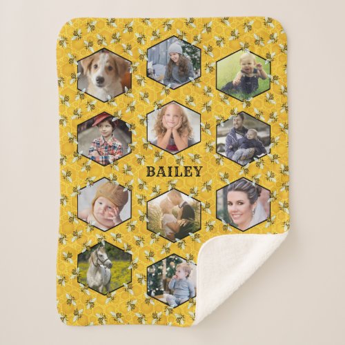 Bees Honeycomb Instagram DIY Family Photo Collage Sherpa Blanket