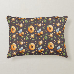 Bees, Honeycombs, Leaves, and Honeydrops Accent Pillow