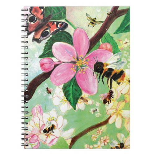 Bees in a Blossoming Tree Illustration Notebook