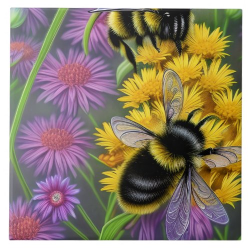 Bees in a Flower Meadow   Ceramic Tile