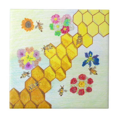 Bees in Beauty Colorful Floral Tile