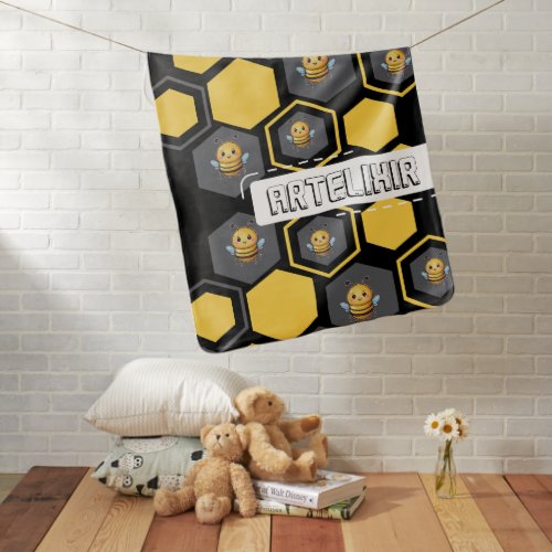 Bees in Honeycomb Print Baby Blanket