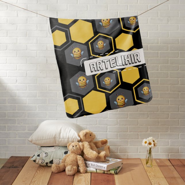 Bees in Honeycomb Print Baby Blanket (In Situ)
