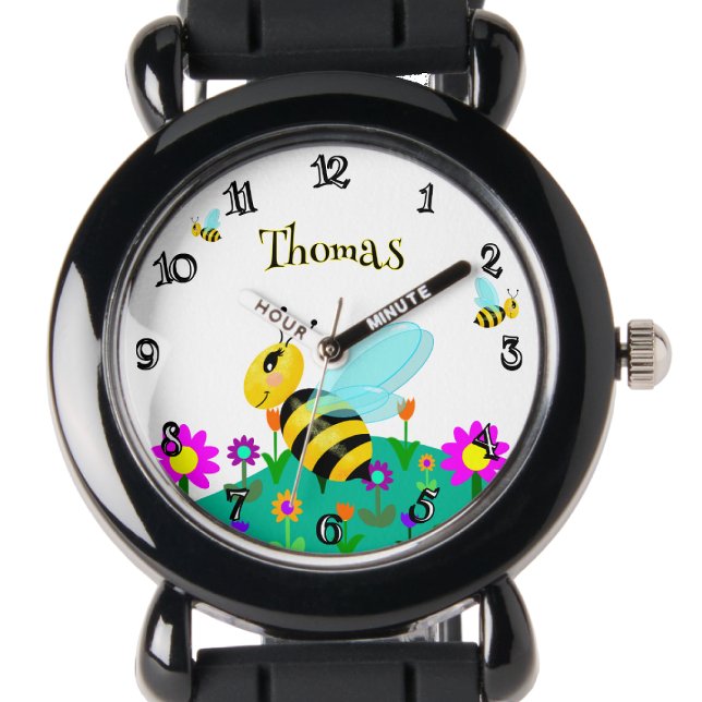 Bees in the Flowers Funny Font Personalized Watch (Creator Uploaded)