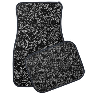 Bees in the garden in Black and White Car Floor Mat