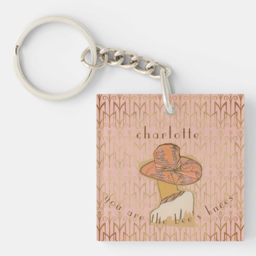 Bees Knees Art Deco Pink  Champagne Keychain