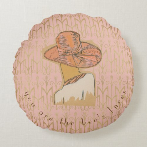 Bees Knees Art Deco Pink  Champagne Round Pillow