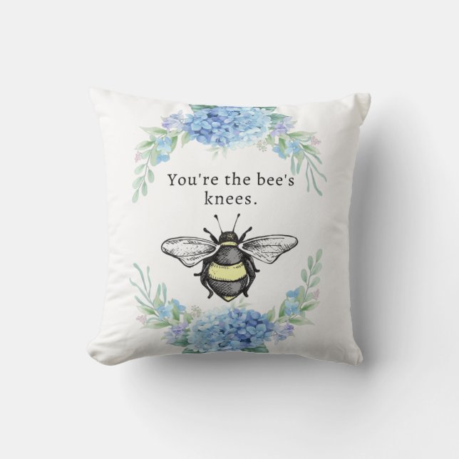 Bee's Knees | Blue Hydrangeas 16"x16" Fashion Throw Pillow (Front)