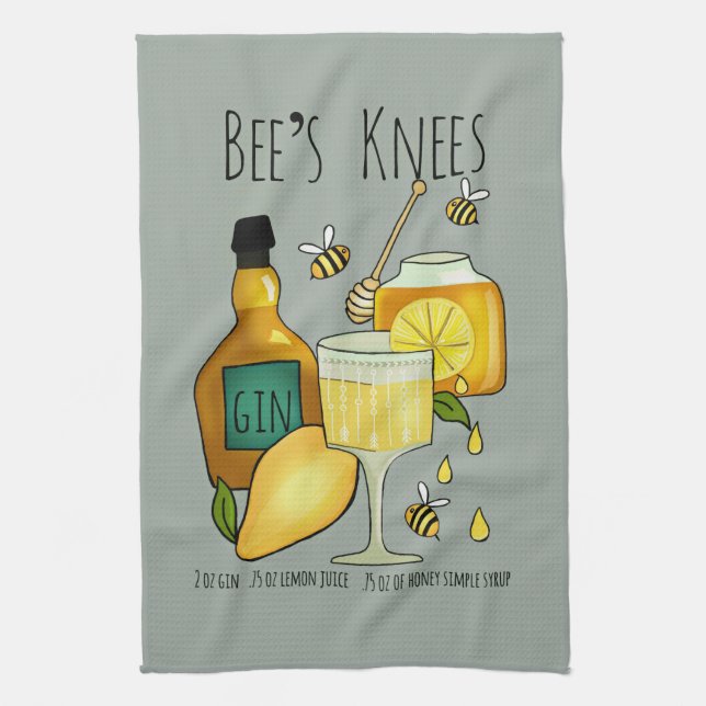 Bees Knees Cocktail Kitchen Towel (Vertical)