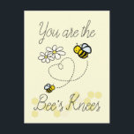 Bee's Knees Cute Bumble Bees Valentine's Postcard<br><div class="desc">This cute postcard features a light lemon yellow background with bumble / honey bees,  daisies,  and the honeycomb. Personalize for your needs. You can find more matching products at my store.</div>