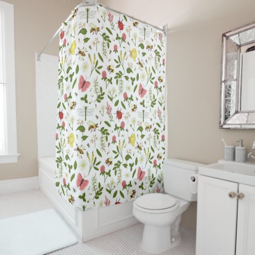 Bees Ladybugs and Butterflies Shower Curtain