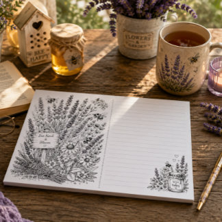 Bees & Lavender Coloring Writing Paper Pad