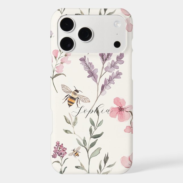 Bees Lavender Pink Flowers Case-Mate iPhone Case (Back)