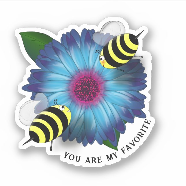 Bee's Lunch Date on Blue Flower Sticker (Front)